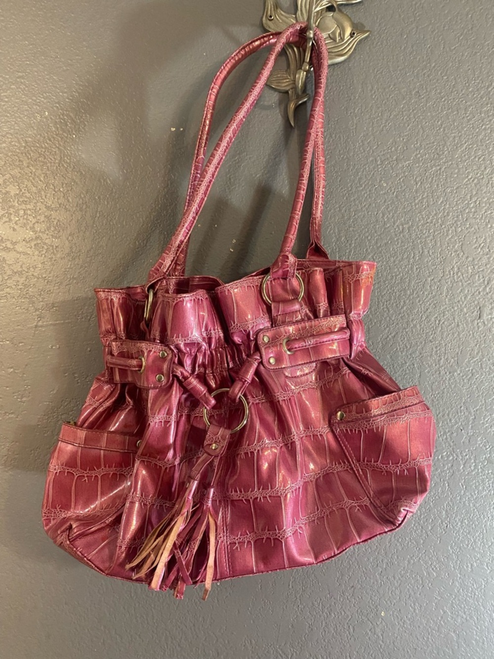 Stylish Women's Burgundy Shoulder Tote Bag with Tassel Detail
